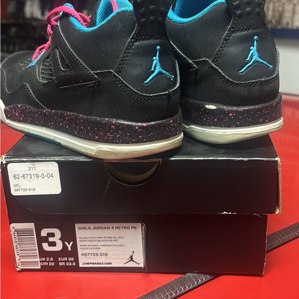 Jordan Girls' Black/Teal/Pink Retro 4 Sneakers